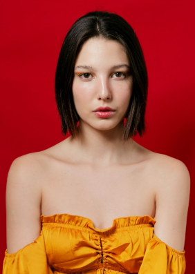 portrait model in yellow dress
