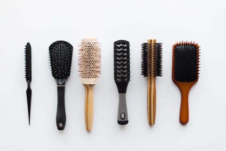 Types of hair brush being displayed